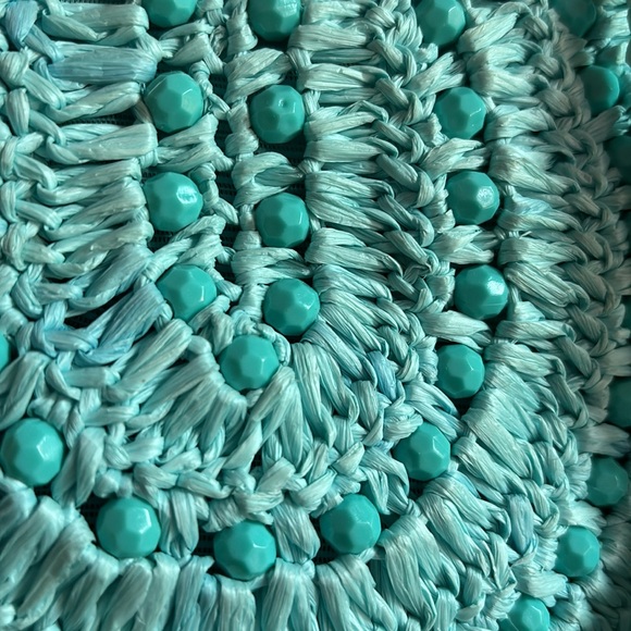 Turquoise Blue The Broadway Raffia Handbag Purse Made in Italy Never Used - Picture 2 of 5